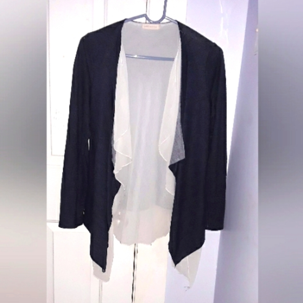 Pebble and Stone, Navy Blue W/White Sheer Lining Cardigan, Size S